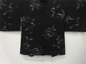 大正ロマン　漆　枝葉模様織出し　一ツ紋羽織